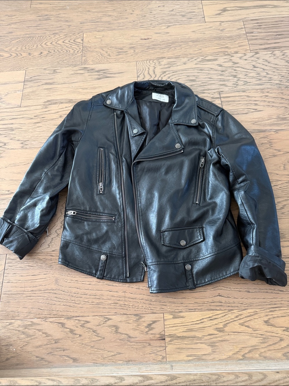 Zara Black Leather Biker Jacket for Kids